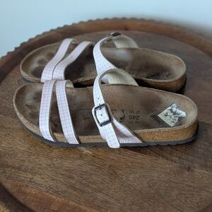 Birki's Birkenstock Claudia Sandals Womens 7 Light Pink Double Check Straps